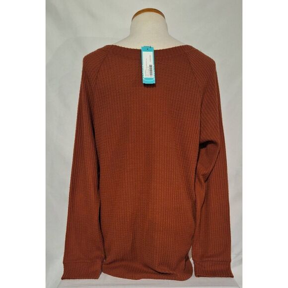 Stitch Fix Nine Britton Billie Tie Front Brushed Knit Top Burnt Orange Sz XL NEW - Picture 2 of 5